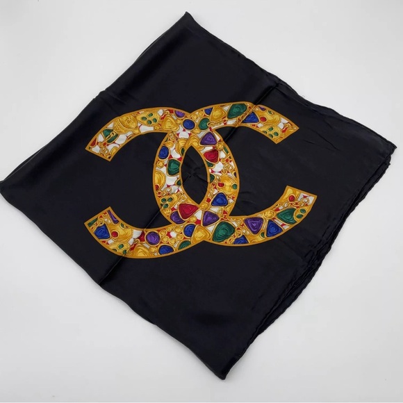 ‼️SOLD‼️ Auth Chanel Double CC Mark Jewel Silk Scarf - Picture 6 of 8